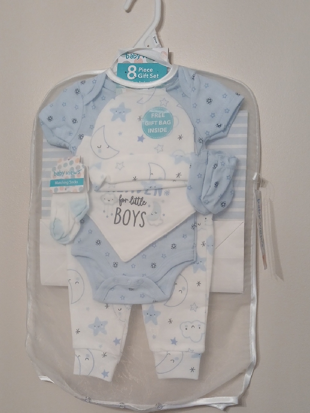 Baby Views Light Blue Moon & Stars 8-Piece One-Piece Gift Set for Little Boys